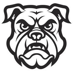 a stylized illustration of a bulldog's face with a stern expression