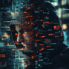 Digital Deconstruction: Hacker's Data Disintegration Abstract Art web code grid tech virus pixel    