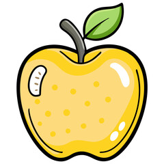 a bright, golden apple with a green leaf vector illustration