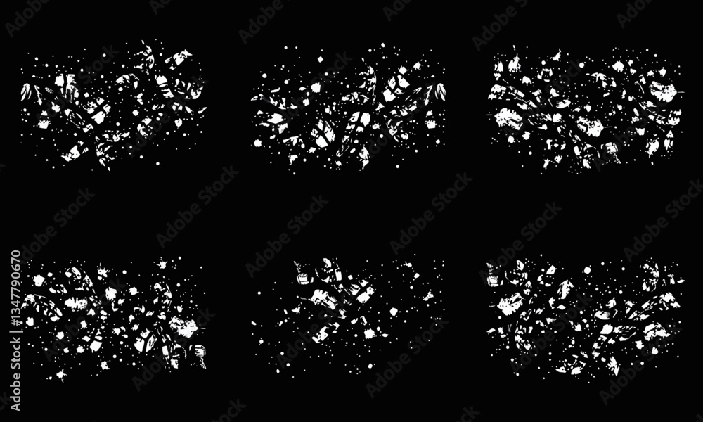 Aufkleber collection of abstract textures featuring scattered white elements on transparency background, creat