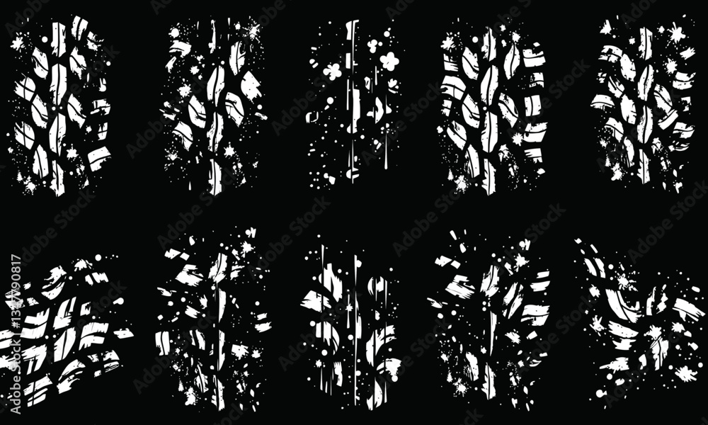 Poster collection of tire textures showcasing various patterns and designs, emphasizing intricate details a