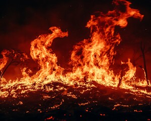 Wildfire Inferno Rages at Night.