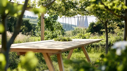 A discreet, built-in clothesline mechanism under a stylish wooden table
