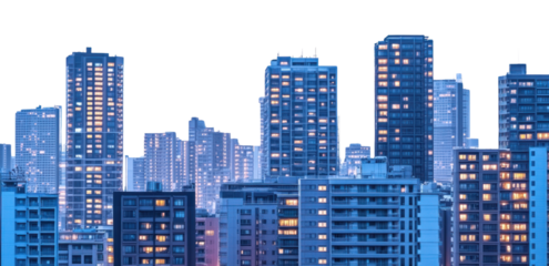 PNG Highrise buildings at dusk urban city view.