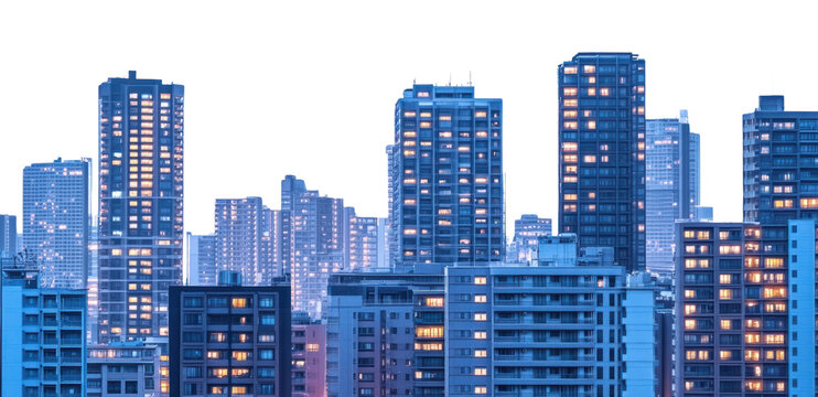 Fototapeta PNG Highrise buildings at dusk urban city view.