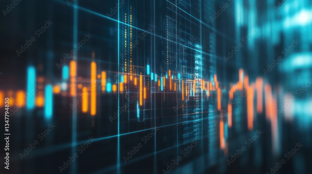 Poster abstract data visualization with glowing lines and graphs