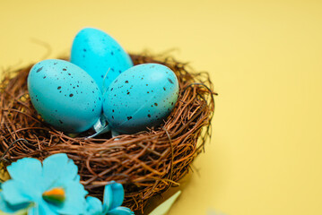 Easter holiday decoration with colorful eggs and festive ornaments