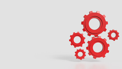 The Red Gear on white Background for engineering concept 3d Rendering.