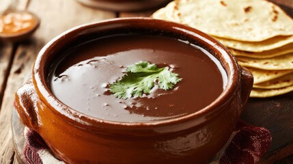 Authentic Mexican Mole Poblano: A Rich, Dark Chocolate Sauce Served with Warm Corn Tortillas