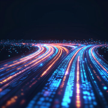 Abstract Futuristic Data Stream: Networked Digital Highway of Information web tech neon code world  