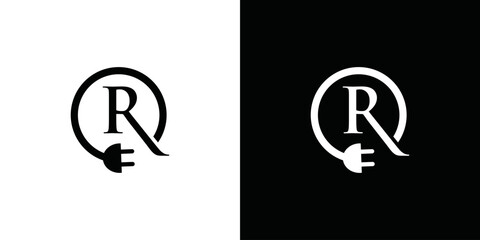 R initial logo and simple electricity vector