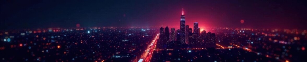 Fototapeta premium Darkened cityscape with light gradient halftone dots on a grunge background, urban decay, city at dusk, blurred buildings