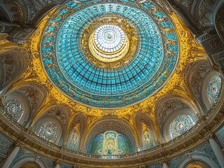 Naklejka premium Ornate, golden and blue dome with skylight.