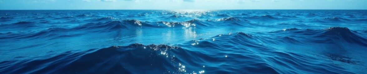 Fototapeta premium Deep ocean surface with dark blue waves gently rolling in the distance , blue, waves, ocean