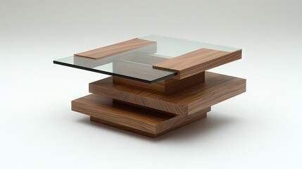 A small space-saving coffee table with a minimalist design and a sliding glass top