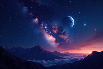 Deep space with twinkling stars and planets in the darkness of night sky, stellar, cosmos, galaxies