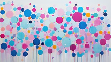 Vibrant pink and blue swirls with white and blue dots create an energetic and exciting mood.