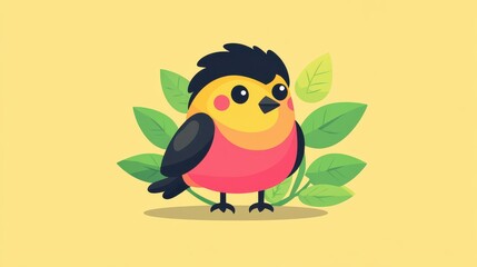 Fototapeta premium Cute bird vector drawing in a modern D game style, featuring playful textures and vibrant colors for a whimsical feel.