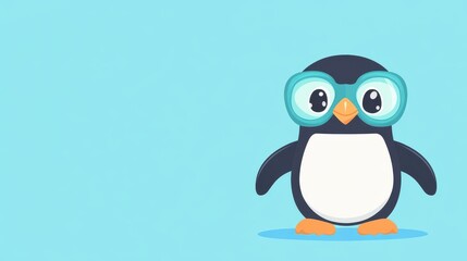Fototapeta premium A charming cartoon penguin with a snorkel, ready for an underwater adventure, brings a playful vibe to this modern illustration.