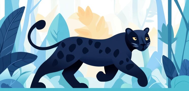 Discover a sleek black panther in modern flat style, brought to life with vibrant textures and playful animation.