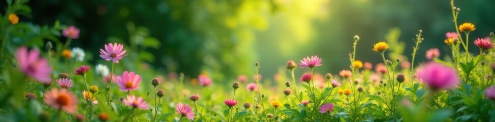 Dense foliage with wildflowers swaying in the breeze, nature lover, environment, trees
