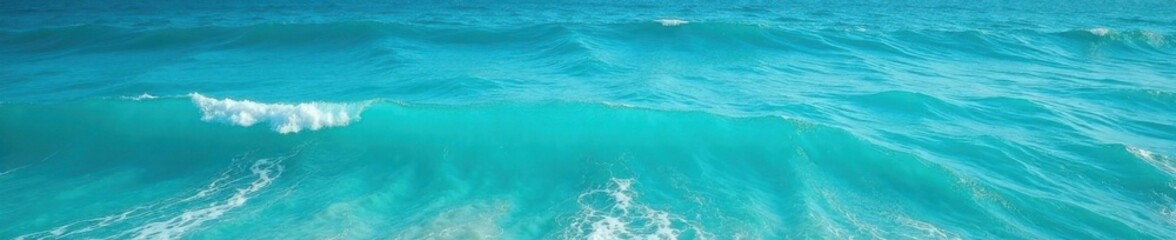 Fototapeta premium Distorted turquoise blue ocean surface with waves and foamy ripples, ocean, ripple, foam
