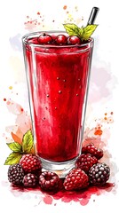 Refreshing Berry Smoothie Watercolor Illustration