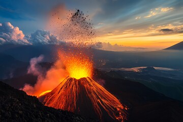 Fototapeta premium Volcano’s sleep and flame cycles capture a beat of calm and close eruption defining these rocky marvels. 