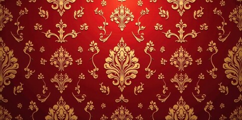 Elegant damask seamless vector pattern in rich red tones with golden accents , damask, luxurious, gold
