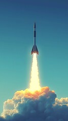 Rocket Launch Through Clouds Dramatic Ascent