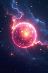 Obraz premium Ethereal glowing orb suspended in a swirling nebula, surrounded by stars and galaxies , galaxy, nebulae, glow