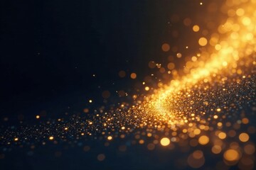 Obraz premium Swirling gold glitter particles on a dark background, darkness, sparkle, shimmer
