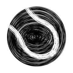 Abstract black tennis ball hand drawn with brush strokes