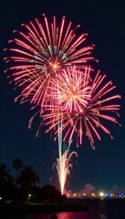 Fireworks displaying intricate patterns and designs as they explode in mid-air, bursts, colorfulpatterns