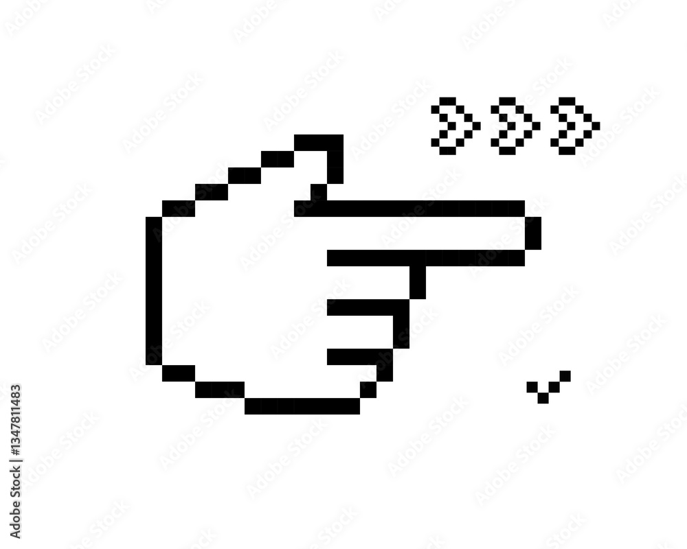 Poster forefinger pointing emoji. pixel art. y2k pointer sign. simple geometric object. 8 bit hand point ge