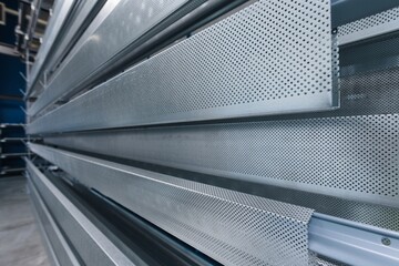 metal painting shop, parts ready for painting, perforated metal profiles