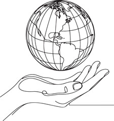 Minimalist Line Drawing of Globe on Hand