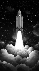 Spacecraft Ascending Through Cloudscape at Night