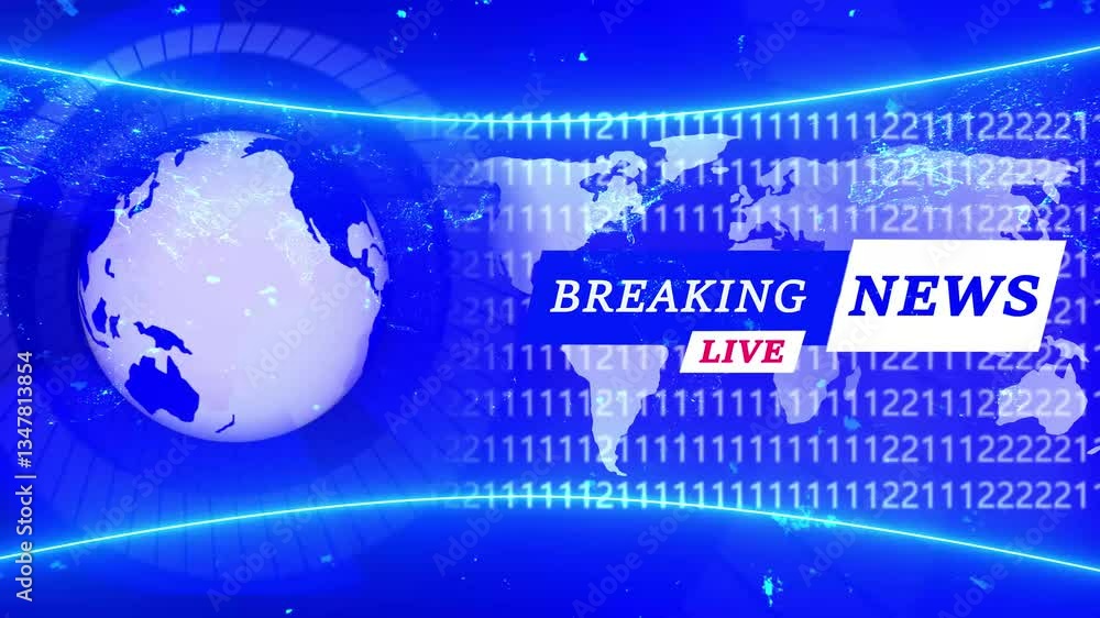 Poster animation of digital world map at a news studio. futuristic 3d world map animation digital technolog
