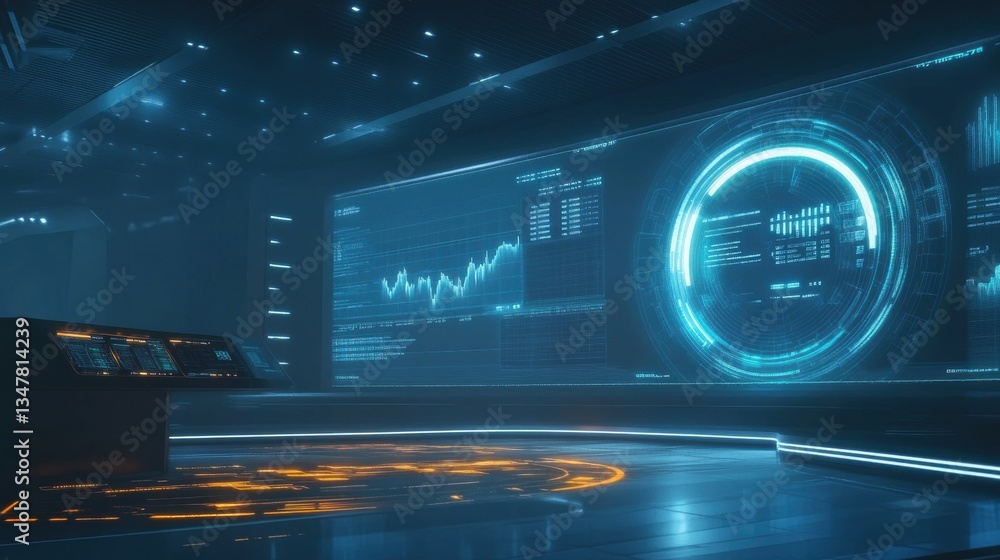 Poster data visualization conference digital control room infographic display futuristic environment high-t