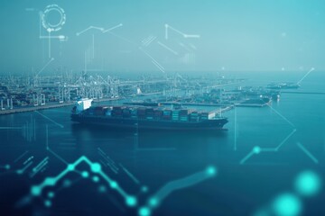 Maritime container shipping operations port city drone view technological innovations efficient logistics