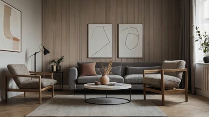 Elegant Modern Living Room with Neutral Tones and Minimalist Design