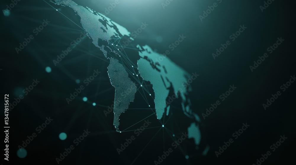 Poster digital world map visualization global connectivity infographic dark background abstract perspective