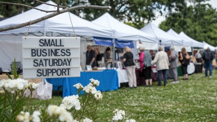 Small Business Saturday support event with vendors and shoppers at an outdoor market