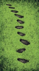 Trail of Steps Across a Grassy Field Evokes Mystery and Discovery in Nature's Path and Subtle Landscape