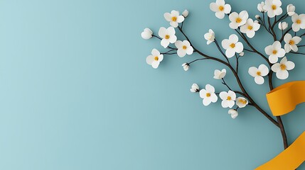 Spring blossom branch with ribbon