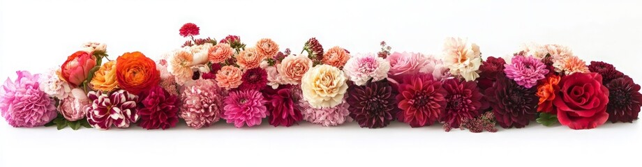 Colorful Floral Arrangement Featuring Various Blossoms on a White Background for Decoration