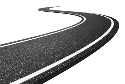 PNG Curved asphalt road highway white lines.