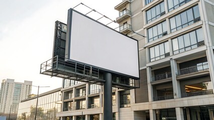 A Blank Billboards Potential, A Canvas Awaiting A Story, Soaring Above A Modern Cityscape Under A Bright Sky