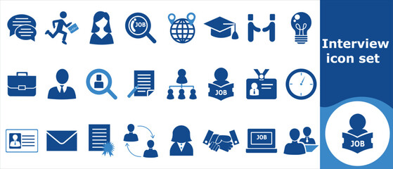 Icon set of interview, communication, career, profession, selection, fairness, employee, skills, professional, assessment, solution, recruitment, search, negotiation, talent, employer and more